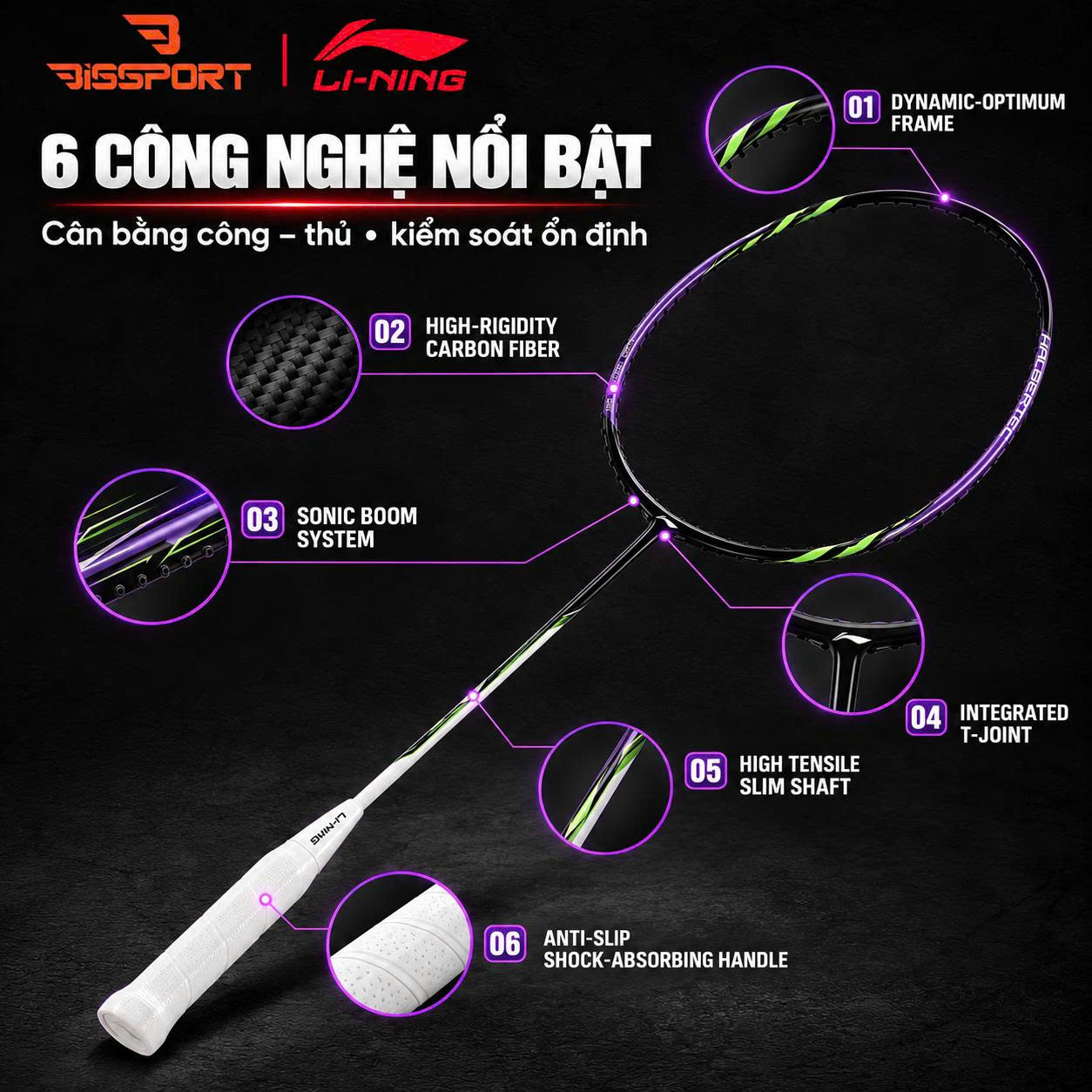 Vợt Cầu Lông Li-Ning Halbertec 1000 Chính Hãng - Kiểm Soát Tốt, Tốc Độ, Linh Hoạt, Chống Rung, Bền Bỉ, Toàn Diện